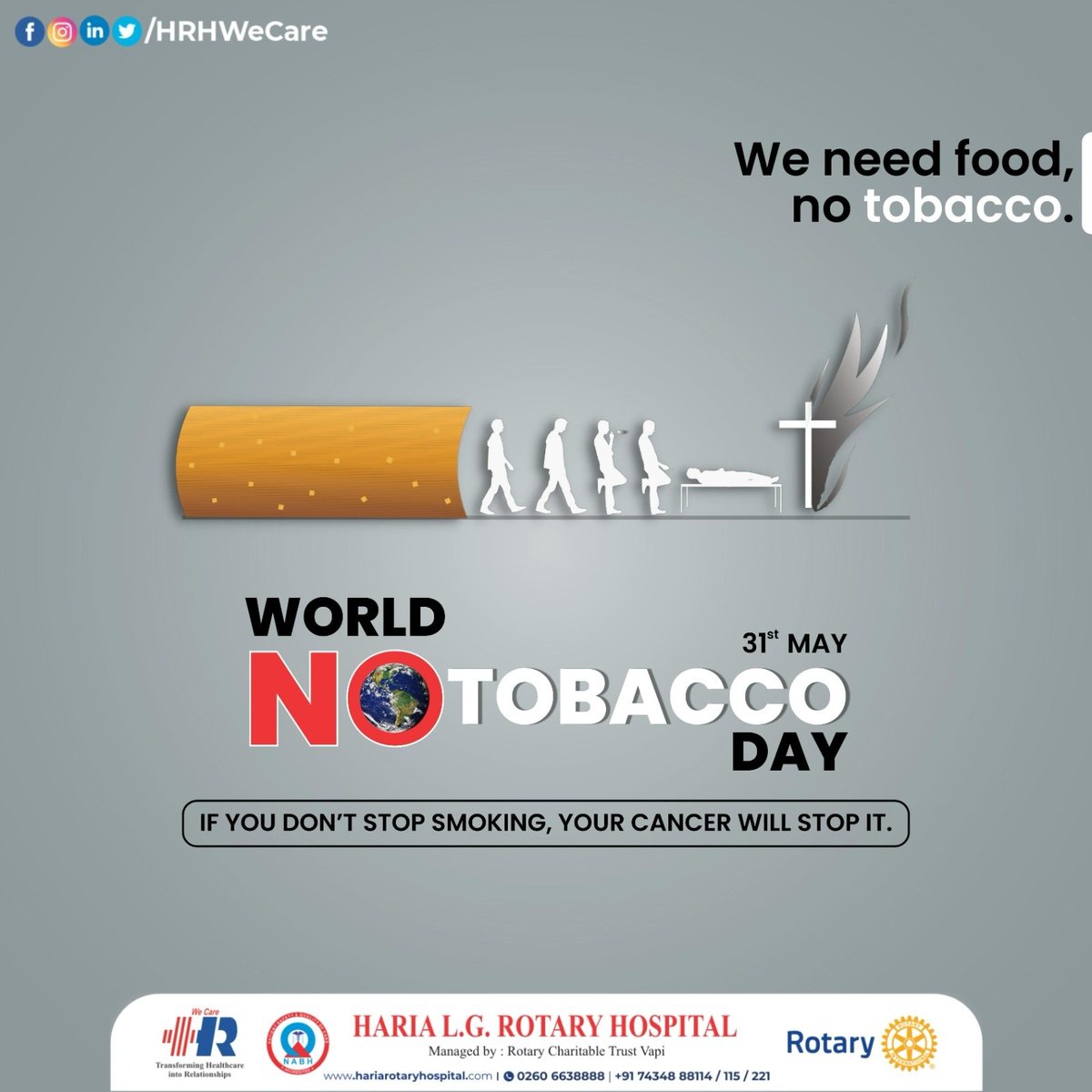 Breathing Life into Change: Embrace World No Tobacco Day and Illuminate the Path to a Healthier World!

#worldnotobaccoday #DoctorAppointment #healthcare #HRHWeCare #RotaryVapi #HariaLGRotaryHospital #vapi #hospital #multispecialityhospital #health #treatment #doctor #opd