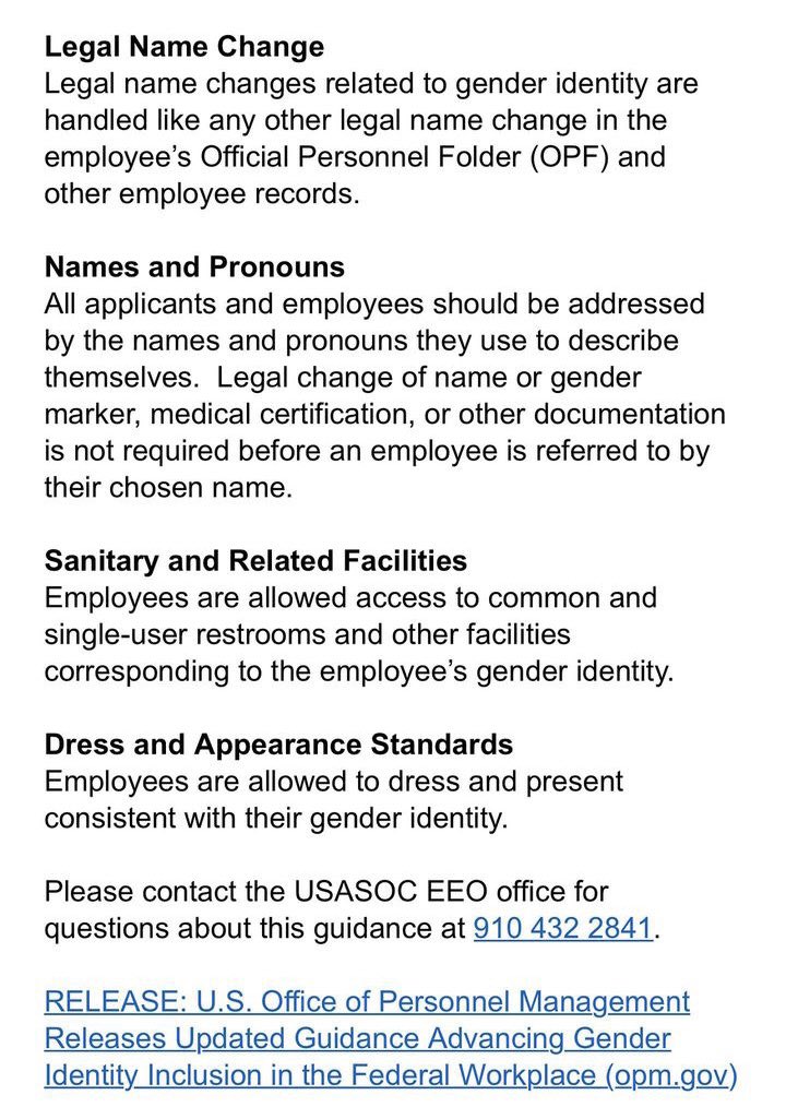 USASOC (US Army Special Operations Command) sent an email to the force today which said tomorrow (despite the typo) is transgender awareness day and they’re “committed to forging a diverse and inclusive workplace towards becoming the ‘Model
Employer’.”

The email from the Army’s…