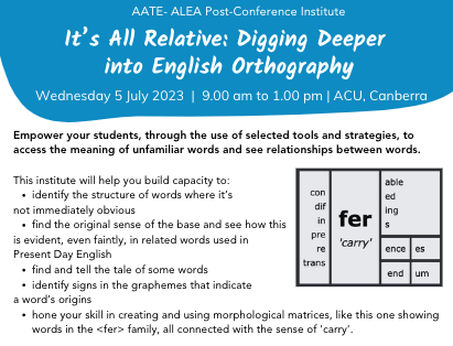 Will you be in Canberra for the @aatealeaconf  this July? You can attend the post conference institute even if you don't go to the main conference. Digging Deeper into #wordinquiry - I'd love to see you there. 
wordtorque.com/act-word-inqui…