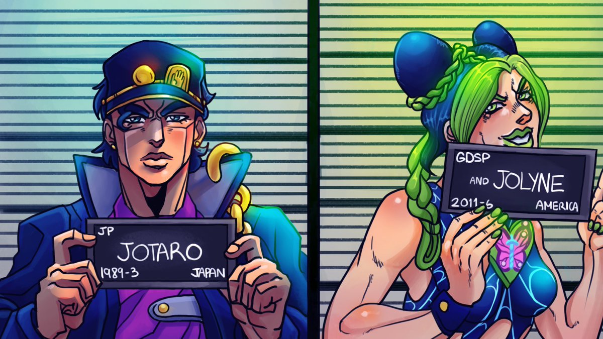 captainedgeart's tweet photo. Jojo’s Criminal Experience
(father daughter bonding) 
#jojo #jjba #jotaro #jolyne #jjbaコスプレ https://t.co/ZFuXvGwxMq
