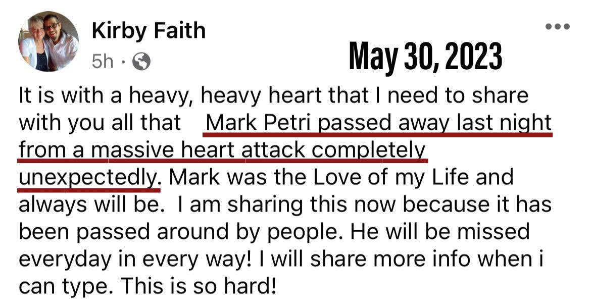 Mark Petri 💉🪦
#FullyVaccinated #DiedSuddenly
(May 2023) 🇨🇦 Kamloops, BC

“It is with a heavy, heavy heart that I need to share with you all that Mark Petri passed awav last night from a massive heart attack completely unexpected

CovidBC.me
VaxGenocide.com