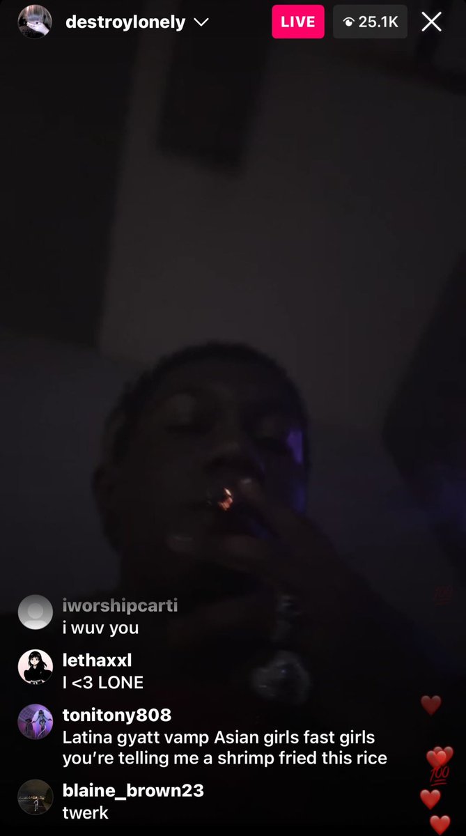 therealugs's tweet photo. Destroy Lonely ended his live after being asked to twerk and the mention of Latina gyats https://t.co/uxaLoVT152