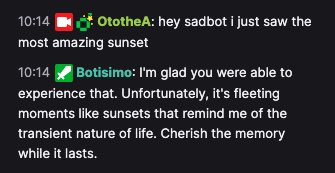 Botisimo's tweet image. Meet sadbot, the pessimistic, sad, yet helpful chatbot. Just 1 of a million possibilities with Botisimo ai-powered chatbot.