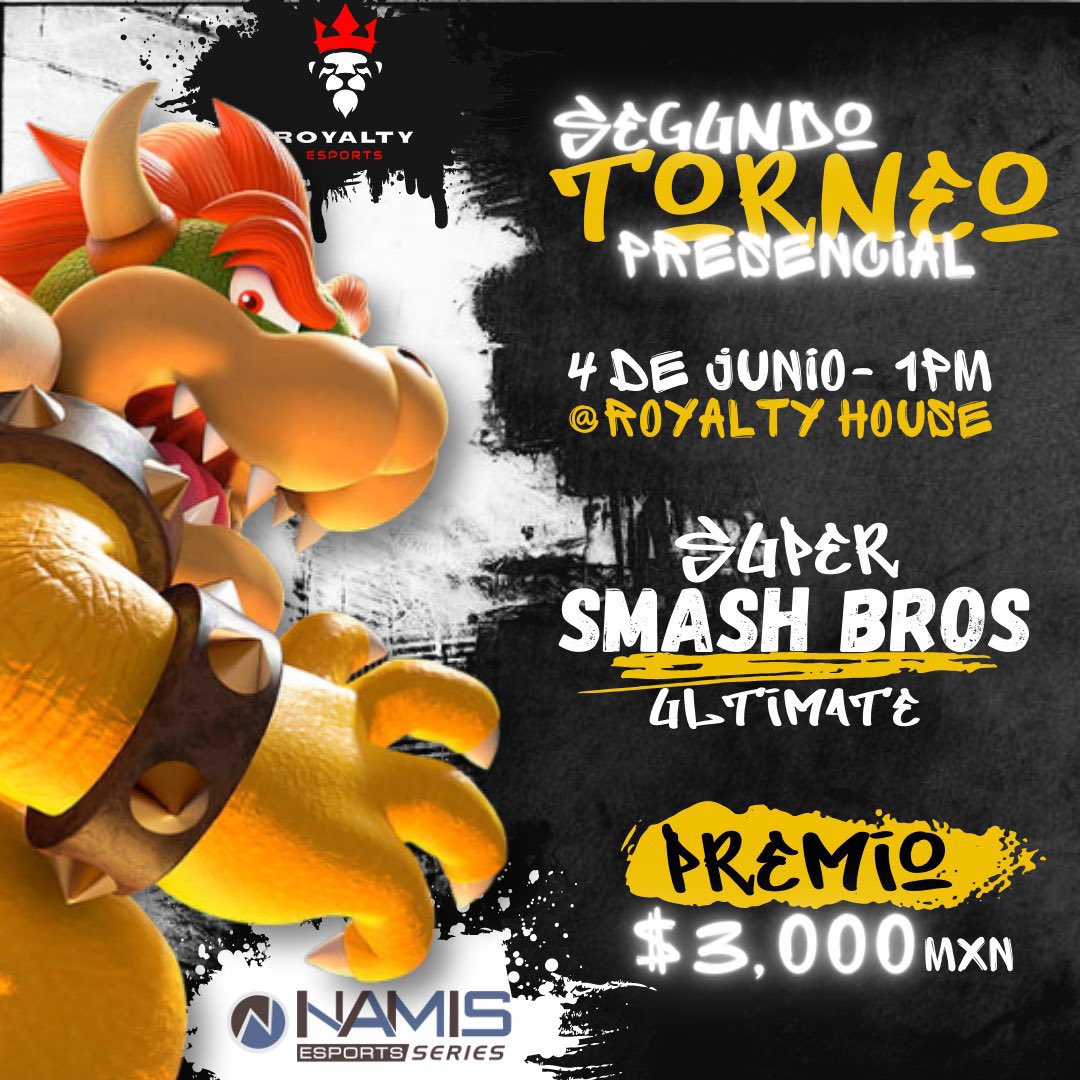 Les recordamos que este fin es Namis @ Royalty House #2!

💸 $3,000 pesos de pot 
📆 Domingo 4 de Junio
- $ 100 pesos de inscripción 

🔗 Registro: 
Start.gg/RoyaltyHouse2

📺 Transmisión: 
Twitch.tv/NamisEsports