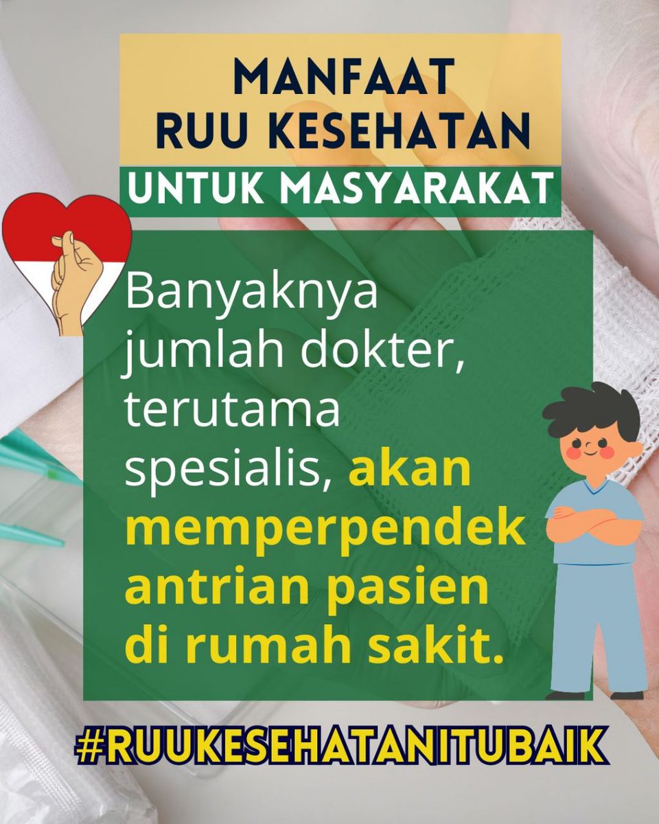 <a href="/nirwan_anestesi/">Nirwan Satria</a> <a href="/PBIDI/">PB IDI</a> <a href="/depkominfopdgi/">PB PDGI</a> <a href="/DPP_PPNI/">DPP PPNI</a> <a href="/PP_IAI/">PP Ikatan Apoteker Indonesia</a> <a href="/IkatanBidan/">Bidan Indonesia</a> <a href="/PDI_Perjuangan/">PDI Perjuangan</a> <a href="/PartaiGolkar/">Partai Golkar</a> <a href="/Gerindra/">Partai Gerindra</a> <a href="/NasDem/">Partai NasDem</a> <a href="/PDemokrat/">Partai Demokrat</a> <a href="/PKSejahtera/">DPP PKS</a> <a href="/DPP_PKB/">DPP PKB</a> <a href="/jokowi/">Joko Widodo</a> Putra bangsa dari keluarga kurang mampu juga memiliki akses lebih besar menjadi dokter spesialis loh. #RUUKesehatanItuBaik #ManfaatRUUKesehatan <a href="/dokteradib/">adibkhumaidi</a>