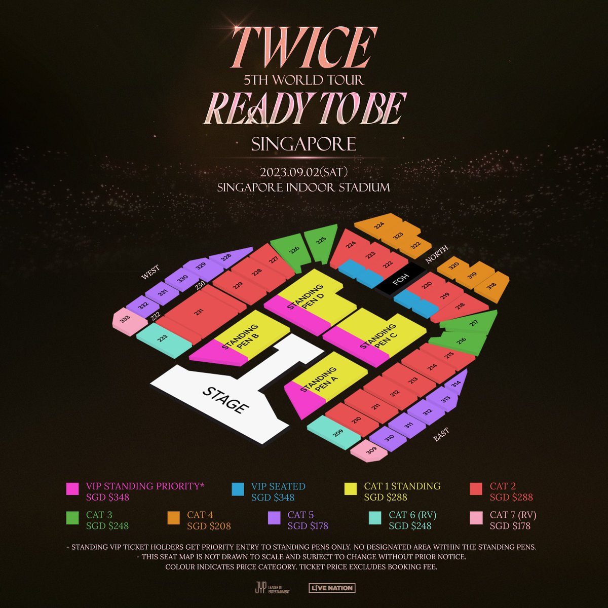 thisisforwtour's tweet photo. VIP Standing Priority and CAT 1 (PEN A, B, C &amp; D) for ‘READY TO BE’ WORLD TOUR in SINGAPORE will be standing zones

#RTBinSingapore #TWICE_5TH_WORLD_TOUR https://t.co/uVT6W5DX6w