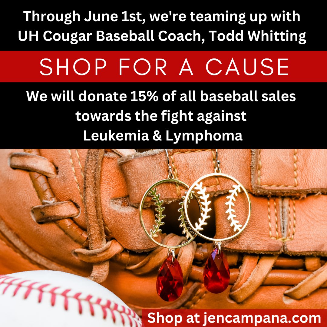 ShopJenCampana's tweet photo. Don’t miss out on this opportunity to Shop for a Cause! Through June 1st, we’re teaming up with @toddwhitting to help raise money for the fight against leukemia and lymphoma.  We’ll donate 15% of all baseball sales directly to Coach Whitting’s campaign. https://t.co/cxpEIetyOk