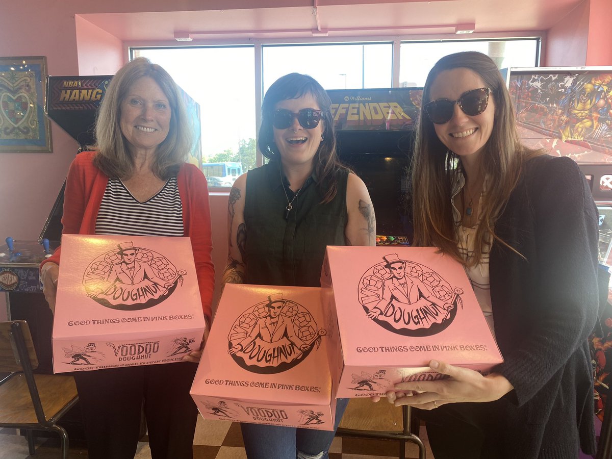ClackamasRiver's tweet photo. Staff at the Clackamas River Basin Council congratulate @VoodooDoughnut on 20 years! We celebrated today by giving our arteries a much needed workout 🍩🍩🍩 https://t.co/vlrj1NFzom