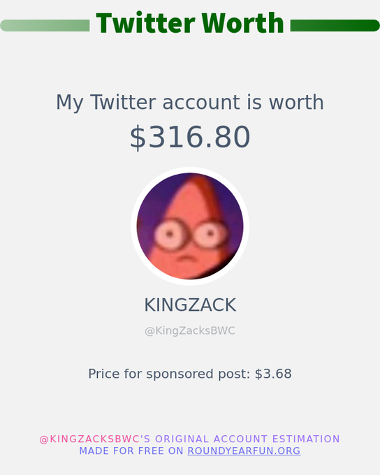 My Twitter worth is: $316.80

?? https://t.co/NCdOowgSl7 https://t.co/soHRQLDKU8