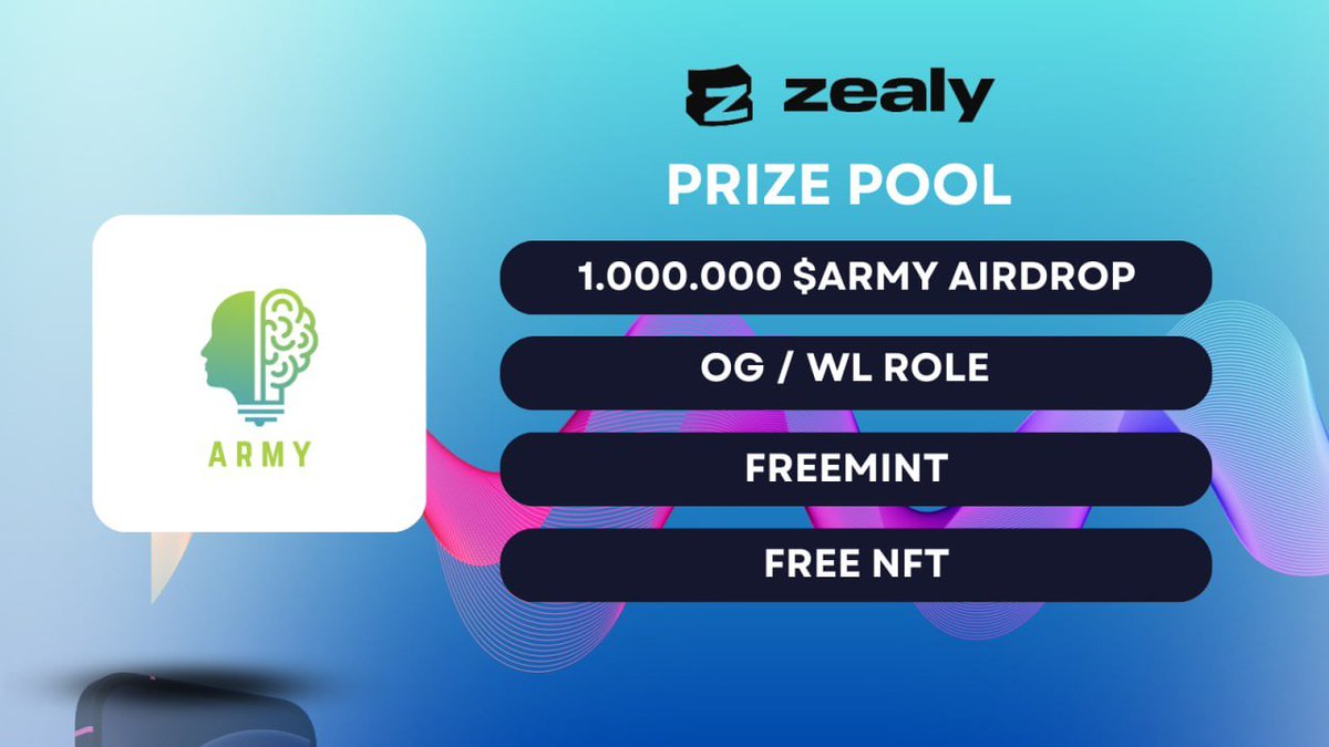 ZEALY CAMPAIGN PRIZE🪂

With a prize pool 1.000.000 $ARMY tokens airdrop for the community💦

Enter to win
1⃣Follow @armynftio &amp; <a href="/Community_Sui/">Sui Community💧</a>
2⃣Like, RT &amp; tag 3 Friends
3⃣Complete zealy.io/c/armai/
4⃣Drop all proofs you did &amp; #Sui wallet👇

#Sui #SuiCommunity #Zealy