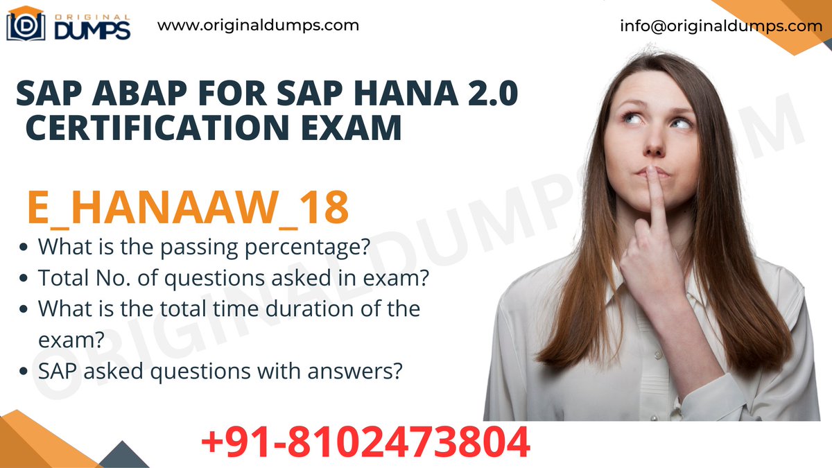originaldumps's tweet image. E_HANAAW_18- SAP Certified Development Specialist – ABAP for SAP HANA 2.0
youtu.be/vFMg-MKLJs4
Exam Code: E_HANAAW_18
Exam Name: SAP Certified Development Specialist – ABAP for SAP HANA 2.0
Passing Score: 56%
Duration: 90 Minute
#SAPcertification #SAP #OriginalDumps