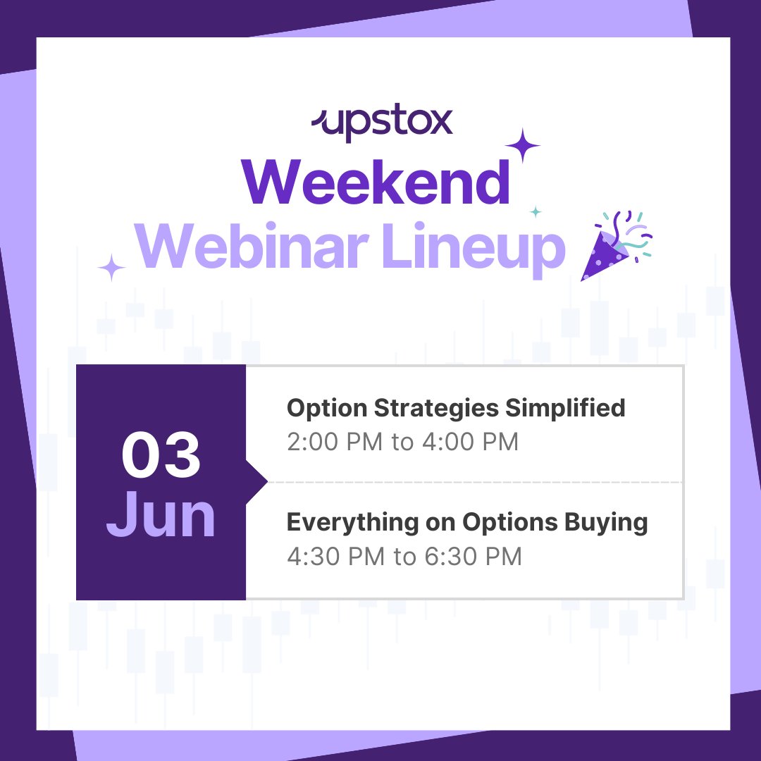 upstox's tweet photo. Ye shanivaar kijiye options trading ke naam with our Weekend Webinars.
Register for free: https://t.co/Lv1j81vowT
#learnwithupstox #optionstrade #OptionsTrading #markets #learning https://t.co/KQ7QsQdrQV