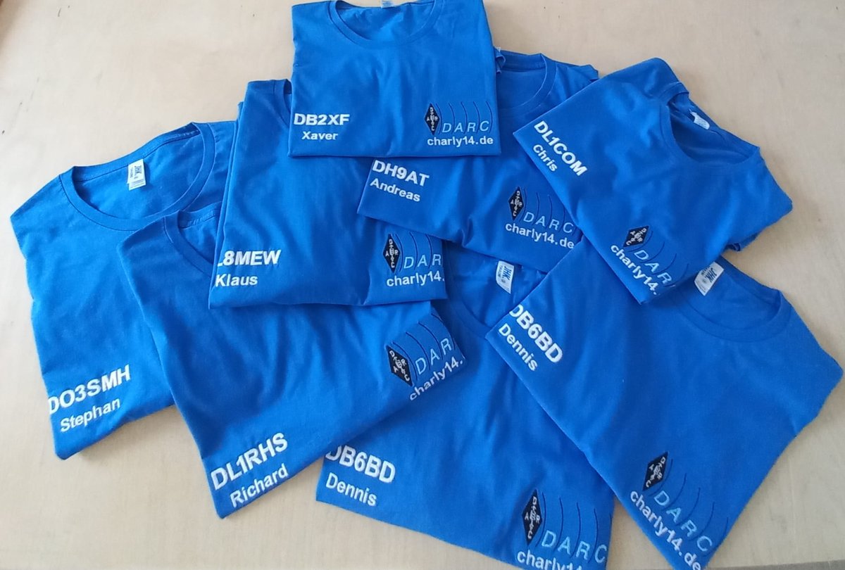 T-Shirts personalised with embroidery 🪡 Your callsign, name, club logo etc. #charly14de #darc #AmateurRadio #amateurfunk #hamradio #hamr #cqdx #callsign #SQ1K #SQ1KBartsShop #RadioNeedle