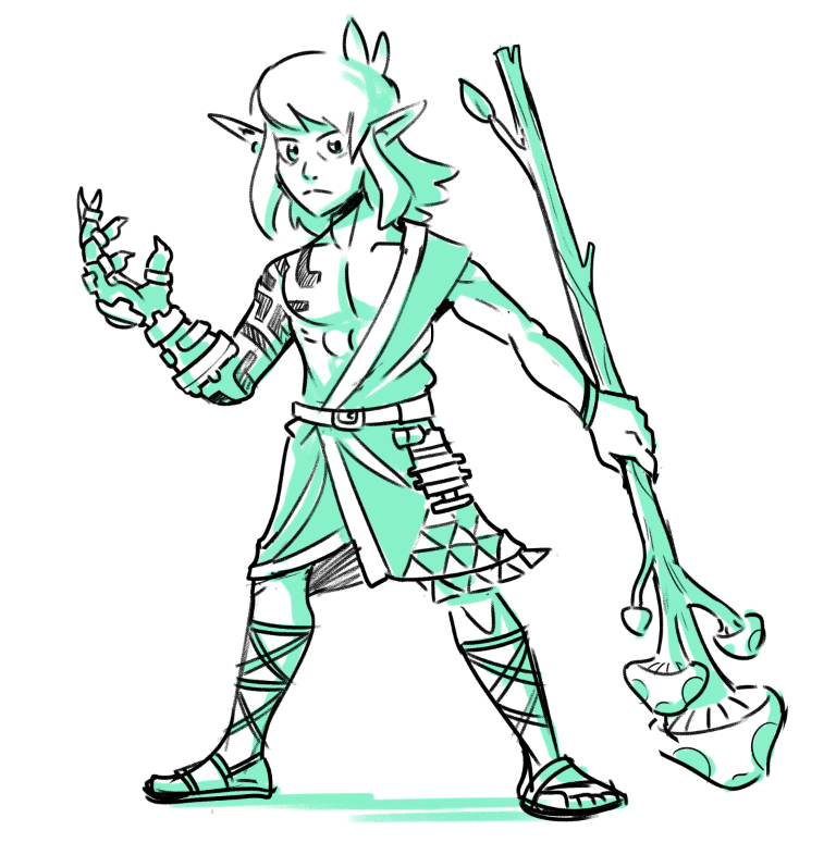 caldy's tweet photo. Link drawing from today's Patreon stream! Please be nice to him! He is trying out being a bracelet guy and is NOT going well! (Goblins keep murdering him) https://t.co/bpy5Dzlyrj