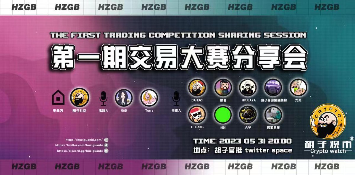 如何在短时间内利用小资金快速增长,拔得头筹?
胡子观币交易大赛落下帷幕,来自社区的一百多位参赛者实盘论剑,在每日排行榜上竞相角逐
一张张逻辑与图表交织,一笔笔资金与盈亏博弈,让这个略显沉寂的初夏绽放出不一样的色彩
今晚8点胡子观币SPACE，我们邀请到本次大赛多名获奖代表分享交易心得,欢迎收听！