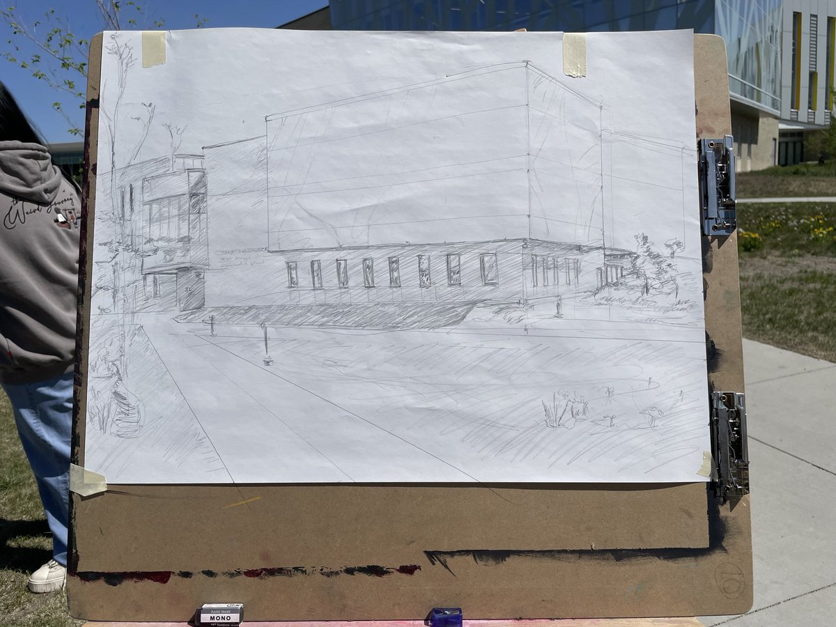 melvinsmama's tweet photo. I took my Art10s out this morning for a lesson on 2-point perspective…during which time, I attempted to draw the school. https://t.co/KBVQ3ocV4E