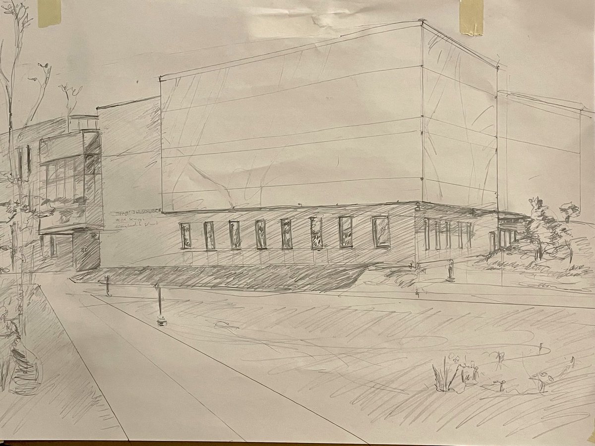 melvinsmama's tweet photo. I took my Art10s out this morning for a lesson on 2-point perspective…during which time, I attempted to draw the school. https://t.co/KBVQ3ocV4E