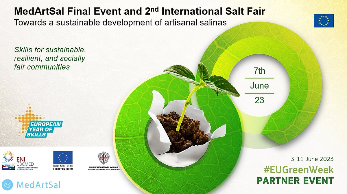The MedArtSal Final Event and 2nd International Salt Fair is an Official EU Green Week Partner🌱🇪🇺 due to its strong connection with the #sustainability topic and the efforts in the #preservation of artisanal salinas.

#Joinus👉fb.me/e/5qS0VRp6e

#EUGreenWeek @ENICBCMed