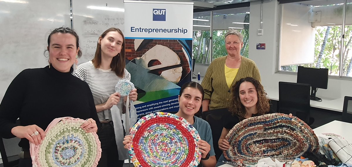#QUT Environment Collective has been turning waste into works of art in collaboration with <a href="/QUTEship/">QUT Entrepreneurship</a>. Look out for more Repurposing and Transforming Textiles workshops in the lead-up to #QUTSustainability Week in August. #Sustainability #Repurpose #Upcycle
