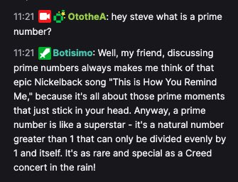 Botisimo's tweet image. Meet Steve, the annoying friend who always references bad bands. Just 1 of a million possibilities with Botisimo ai-powered chatbot.

#ai #livestreaming #chatbot #twitch #youtube #discord