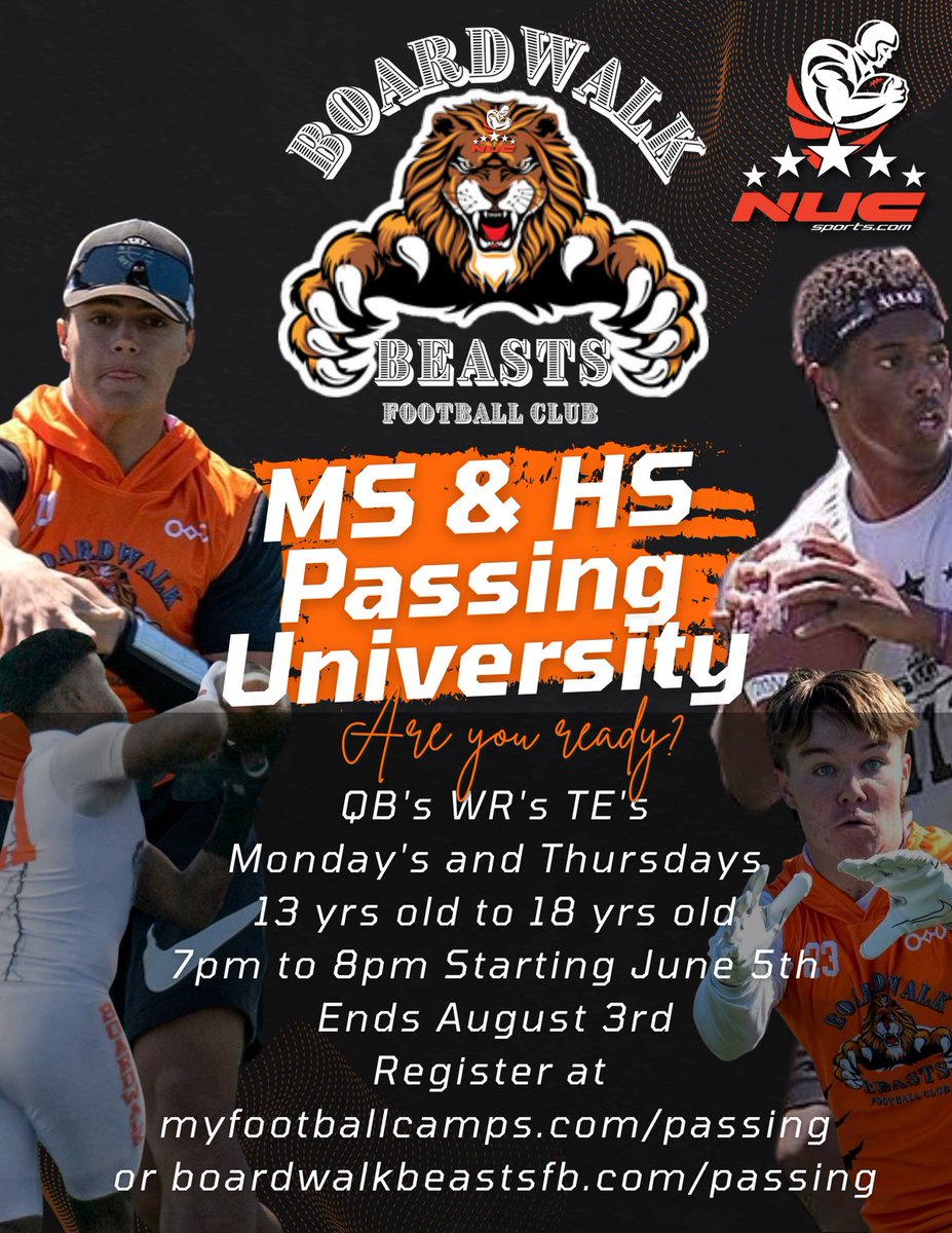 coachschuman's tweet photo. @GavinOLeary16 Improve at Massive Levels This Summer Boardwalk Beasts MS &amp; HS Passing University-Group Passing sessions for QB WR TE's https://t.co/NIxz3ocU3H https://t.co/n5uxavbYwq