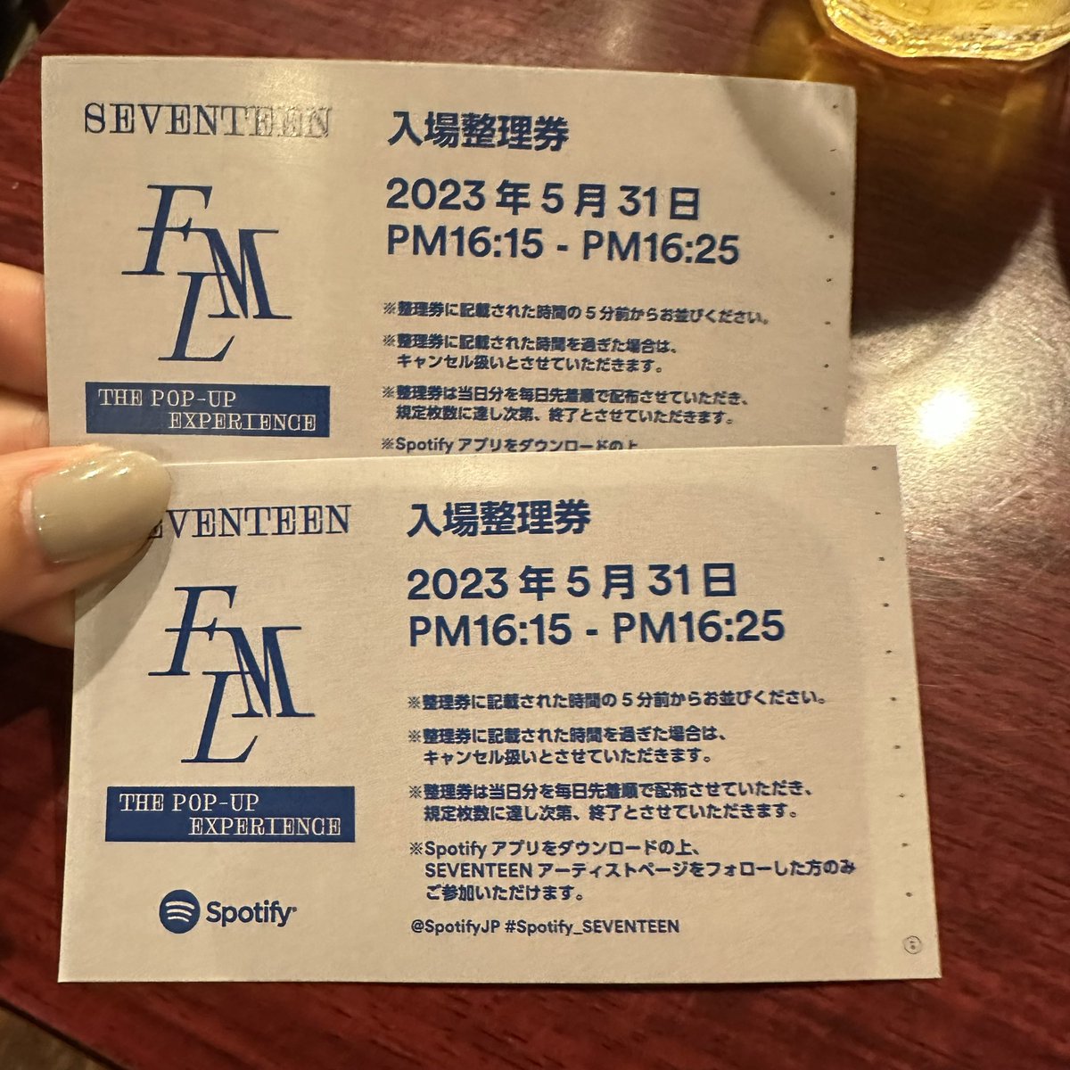 12649_jp's tweet photo. Spotify SEVENTEEN セブチ 交換 ポップアップ
5月31日 整理券

譲 16:15~16:25 2枚
求 0.1〜0.15/枚
尚、当方現在渋谷にいますのですぐに取引可能です。 https://t.co/oDk1PwVdFh