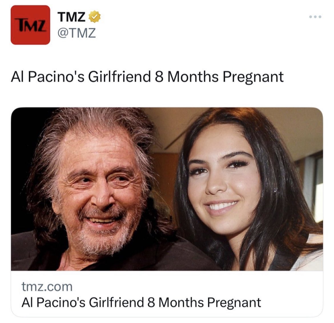 DaveMcNamee3000's tweet photo. Al Pacino’s 29 year old 8 month pregnant GF has dated him, Mick Jagger, and Clint Eastwood. She’s collecting old man cum like infinity stones. https://t.co/YGhgbiFrJD