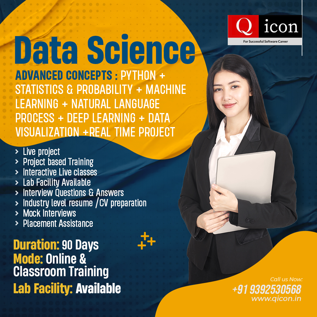 DATA SCIENCE
Advance Concepts: Advanced Concepts: Python +Statistics & Probability + Machine Learning + Natural Language Process + Deep Learning + Data Visualization +Real Time project.
#datascience #datasciencecourse #datasciencetraining #datascienceeducation #Qicon