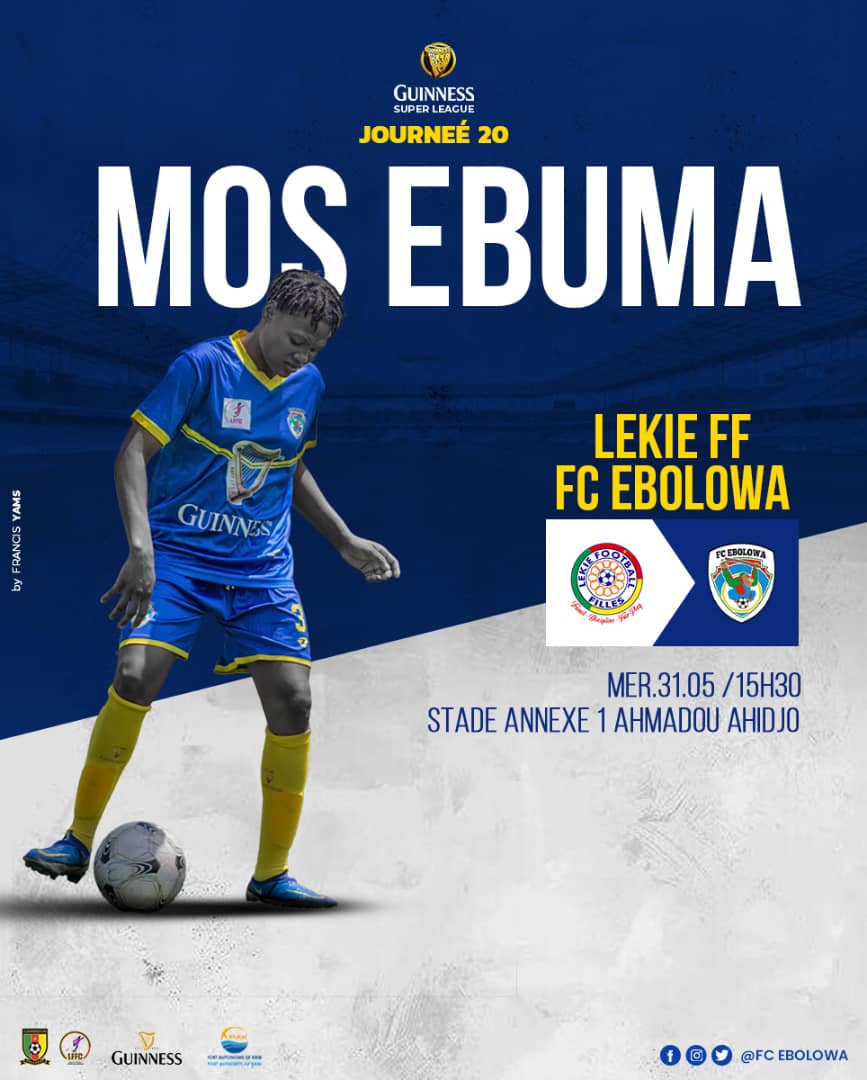 Mos Ebuma @GSuper_League  
JOUR DE MATCH @lffccam 
Game Day @FecafootOfficie 

@FCEbolowa  présentera ses hommages au champion  #LekieFF dès 15h30 à #Omnisport

#MATCHDAY20
#GSL3
#mosebuma 
#LFFC
#Fecafoot
#PAK
#Footballféminin
#LFFFCE
#Annexe1
#EnsembleEcrivonslHistoire