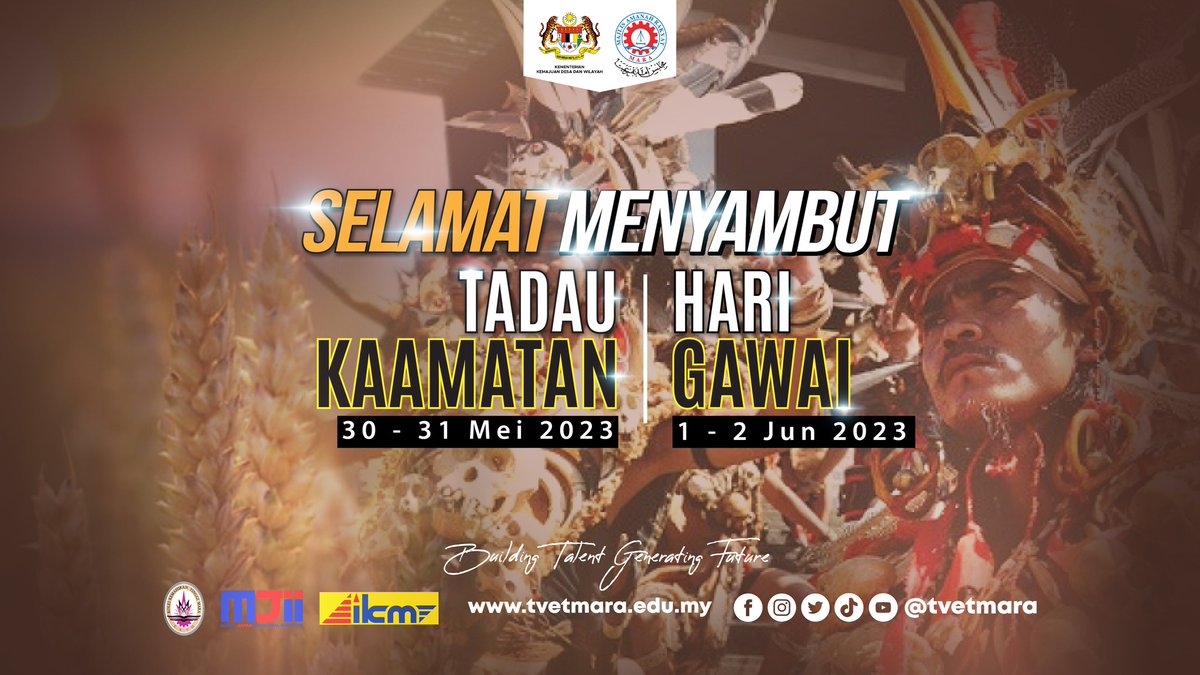 tvetmara's tweet photo. Selamat Hari Kaamatan dan Hari Gawai kepada semua pengikut TVET MARA! ๐ท๐ท Mari kita merayakan perayaan ini dengan memuliakan kepelbagaian budaya dan warisan kita.
#HariKaamatan
#HariGawai
#KepelbagaianBudaya
#tvetmara
#BuildingTalentGeneratingFuture
#JomMasukKKTMMJIIIKM https://t.co/F9lbRudQpI