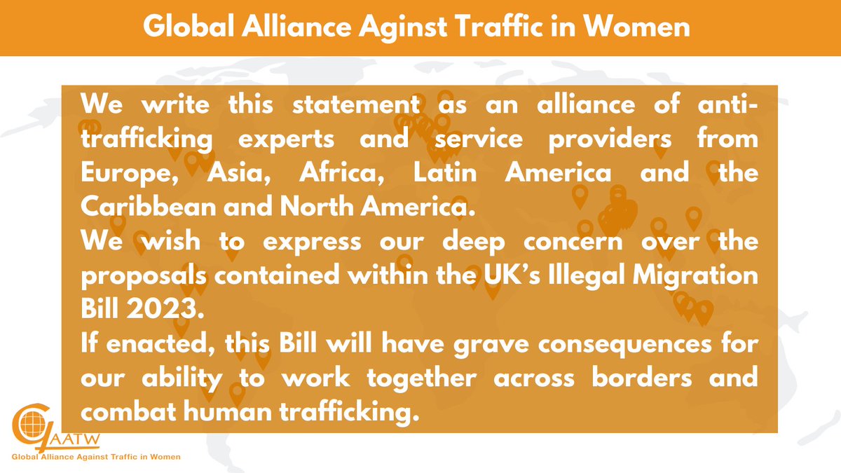 GAATW_IS's tweet image. 🚨 BREAKING NEWS🚨 50 leading anti-trafficking organisations from 28 countries around the world have called on the UK Government to abandon the #IllegalMigrationBill which will remove almost all protection for victims of trafficking