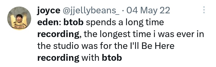 martabakblue's tweet photo. @starfess Eden dlu yg sering jadi partner bikin lagu hyunsik (skrng produser ateez) aja pasrah klo recording sama btob, katanya waktu terlama dia recording sepanjang karirnya waktu recording lagu I'll be here btob nyampe 16 jam baru kelar, coba aja denger lagunya penuh adlibs harmonisasi https://t.co/j1XPQMaENJ