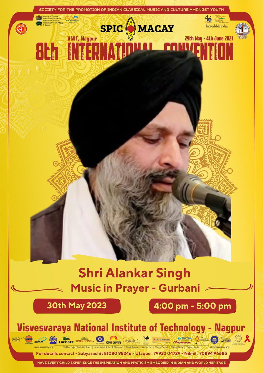 spicmacay's tweet photo. Glimpses of Gurbani Sangeet session by Shri. Alankar Singh ji as part of Day-02 of SPIC MACAY 8th International Convention at @VNITN
#spicmacay #intercon8 #vnitconvention2023 @MinOfCultureGoI @tourismgoi @g20org @incredibleindia @AmritMahotsav @PMOIndia https://t.co/FjjxHg6cbB