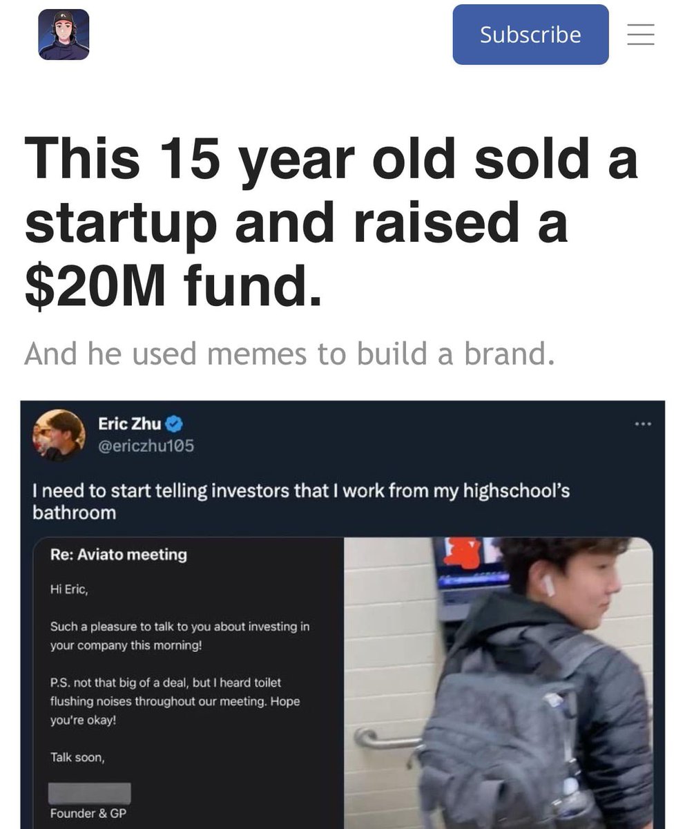 Budak sekolah ini baru berusia 15 tahun tapi sudah “make a fortune” dengan ilmu dan kemahiran yang mereka ada.

Eric Zhu ini merupakan co-founder sebuah startup bernama Aviato; sebuah search engine untuk para investors mencari startups yang ada untuk mereka invest.

🧵1/4