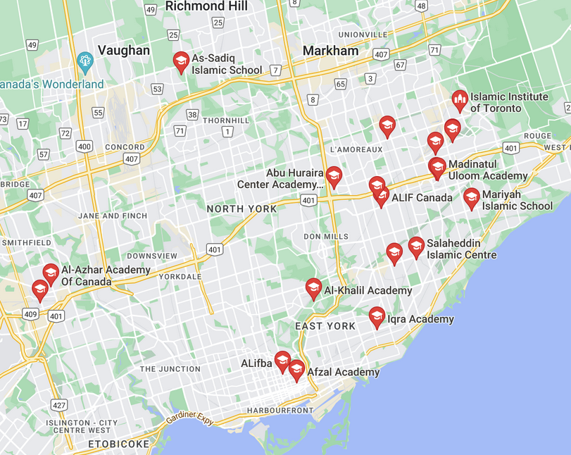 This map shows the Islamic schools in Toronto. OK, Kathleen Wynne & all the others ranting about this, go tell the Islamic schools to fly the pride flag. If you will not do that, then shut up about Catholic schools not flying the pride flag.