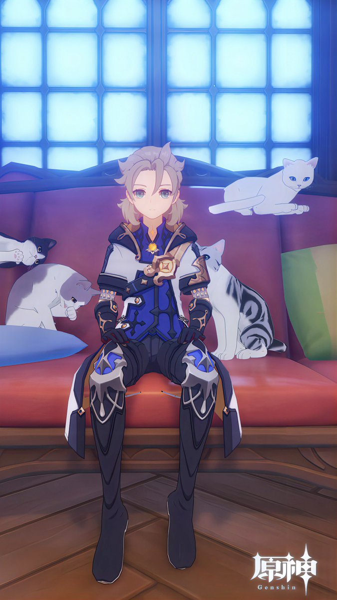 猫に囲まれるアルベド