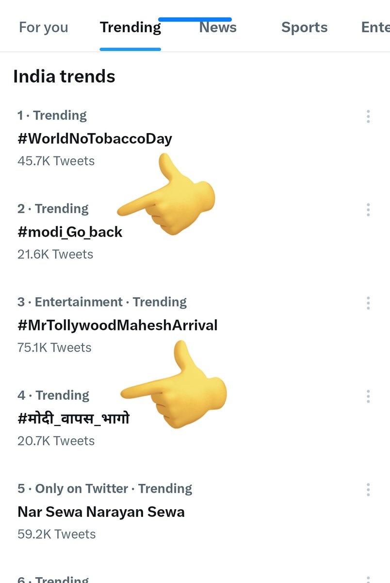 Today India top 2 Twitter Trend.⚠️

No. 2 #modi_Go_back 
No. 4 #मोदी_वापस_भागो 🙏

@gurjar_buddh <a href="/rb_jaat/">Rajendra Bidiyasar【 राहगीर 】डीडवाना</a> <a href="/JATbera1/">Bhera ram</a> <a href="/Mukeshbaitu/">Mukesh मारवाड़ी </a> @mukeshkadva22 @omRLP07 @Barmer_Mul <a href="/JatSarika/">Sarika Choudhary NFU</a> @Surendra_Saran_ <a href="/a_jay_choudhary/">Ajay Choudhary</a> @ChoudharyRj021 <a href="/Ronak_choudhry/">Ronak Choudhary</a> @divishafauzdar <a href="/ARJUNG66/">ARJUN GURJAR</a> @Dr_Sanju__