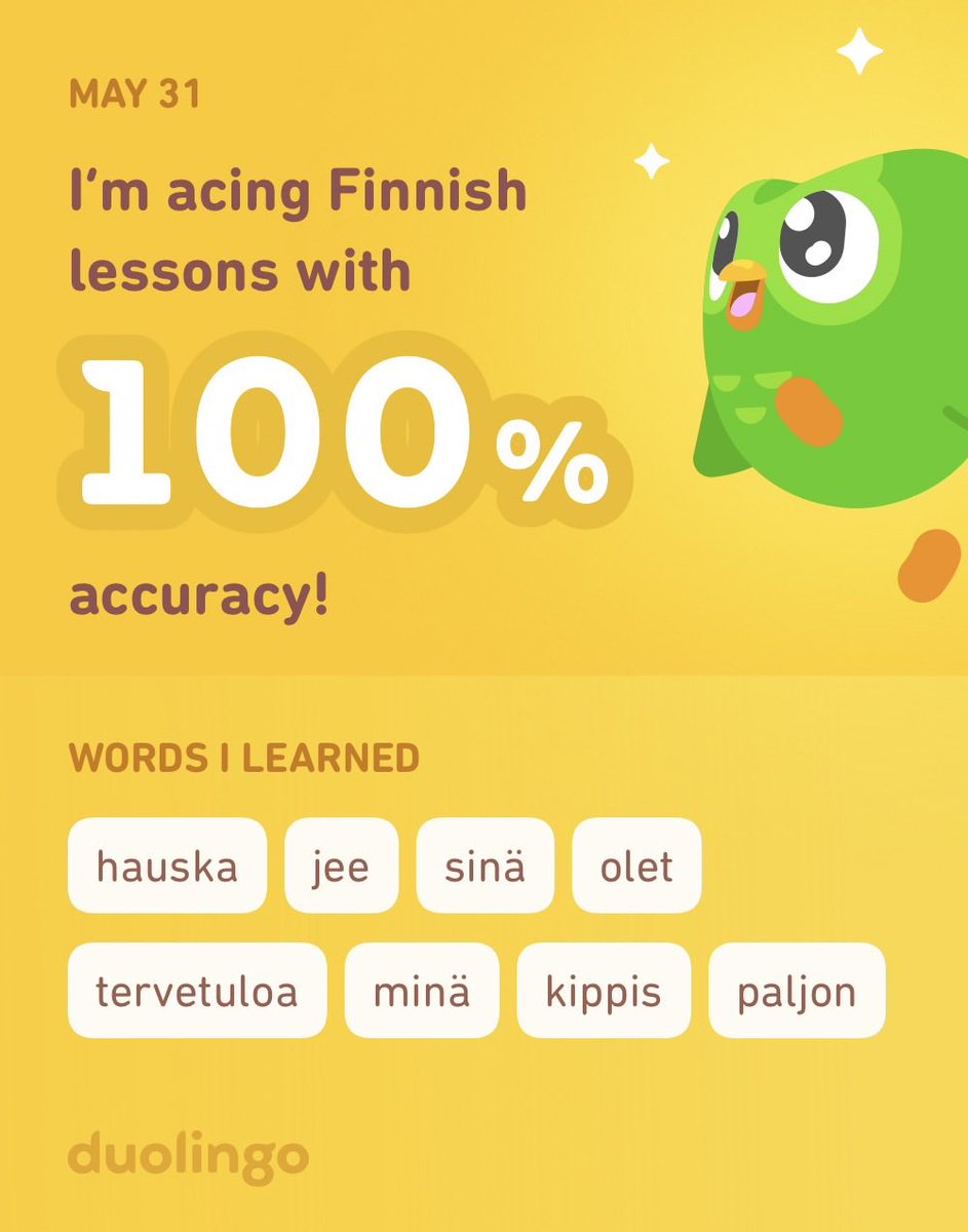 AnnaB_71's tweet photo. I’m learning Finnish on Duolingo! It’s free, fun, and effective. https://t.co/kNhaoapYvk