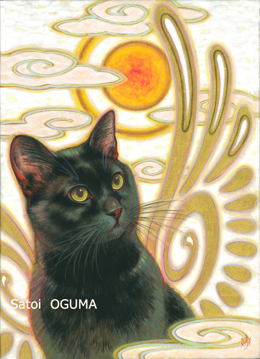 ooSIMCLOLOoo's tweet image. HolyⅡ　アクリル　キャンバス
翼が好きです。高波動と自由の象徴のような気がします。
猫に翼を付けたくなります。
この絵は翼をあえてデザイン的にしました。

#cat #catpainting #catart #catlovers #catlover #blackcat #blackcatlover #黒猫 #黒猫絵画 #絵画 #angel #catangel #猫天使