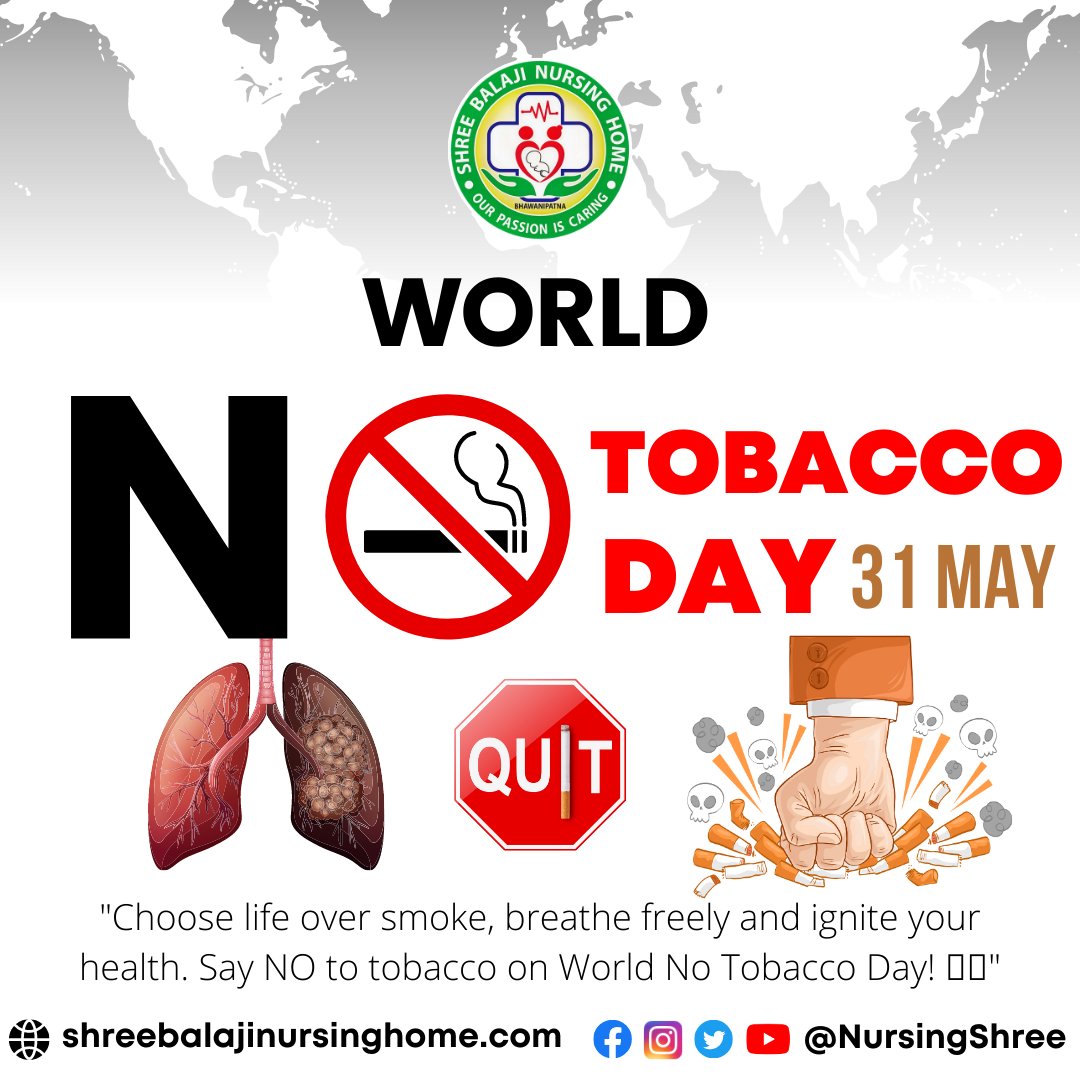 'Choose life over smoke, breathe freely and ignite your health. Say NO to tobacco on World No Tobacco Day! 🚭💪'
#NoTobaccoDay  #quitnow