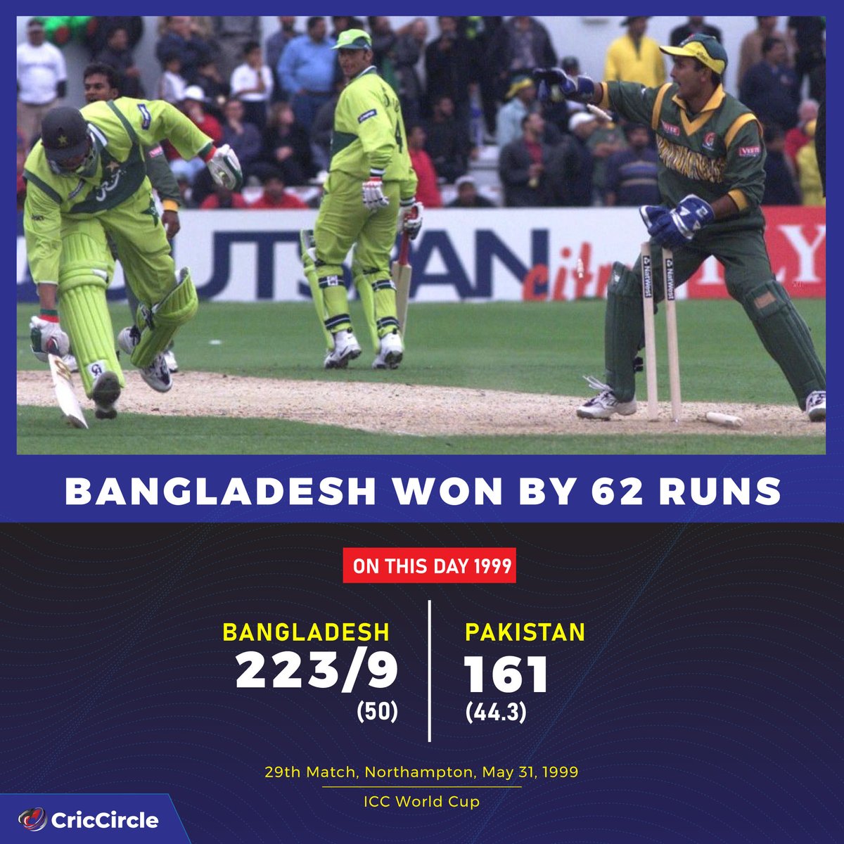 #OnThisDay in 1999, Bangladesh beat Pakistan in one of the biggest upsets of the ODI WC 🏆 . #BANvPAK #PAKvBAN #ICCWorldCup