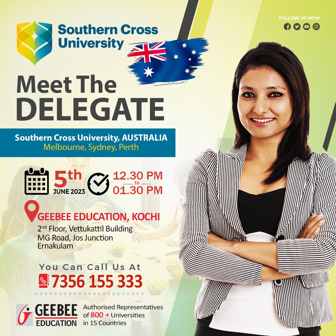 Meet Southern Cross University, Australia Delegate at GEEBEE Education Office.
For more details, Call: 7356155333
.
#geebeeeducation #studyabroadconsultants #kochi #studyabroad #southerncrossuniversity #australia