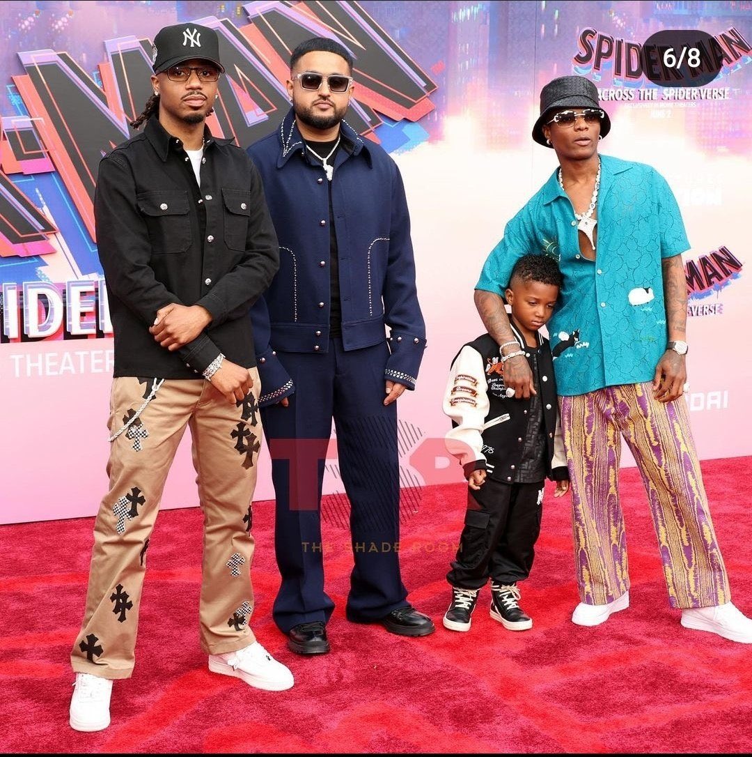 Wizkid, Nav and Metro Boomin on the “Spiderman: Across The Spiderverse” red carpet.