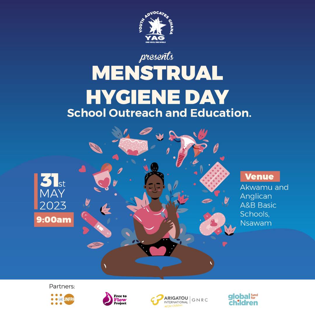 YAG marks Menstrual Hygiene Day with Adolescent Girls & Boys. 

Join YAG as we mark #MHDay2023 with school educational outreach & empowerment sessions with students in two schools in Nsawam-Adoagyiri Municipality with the support of @UNFPAGhana @ArigatouGNRC & @Global4Children