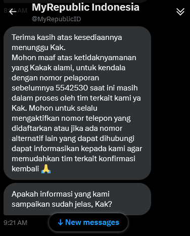 ryandmtry's tweet photo. Sudah 3 hari laporannya masih di proses aja, selama itu kah, mau sampe kapan ini internet nya bermasalah. Sudah 1 minggu internet mati gak ada kejelasan. Masa harus di Follow up by phone terus-terusan, habisin waktu dan biaya aja @MyRepublicID https://t.co/MgsLreux4B