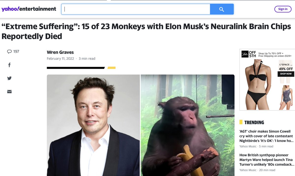 Yahoo News Reported Last Year 15 of 23 Monkeys With Elon Musk’s Neuralink Brain Chips Reportedly Died...

This Year It's FDA Approved For Human Trials... #TrustTheScience