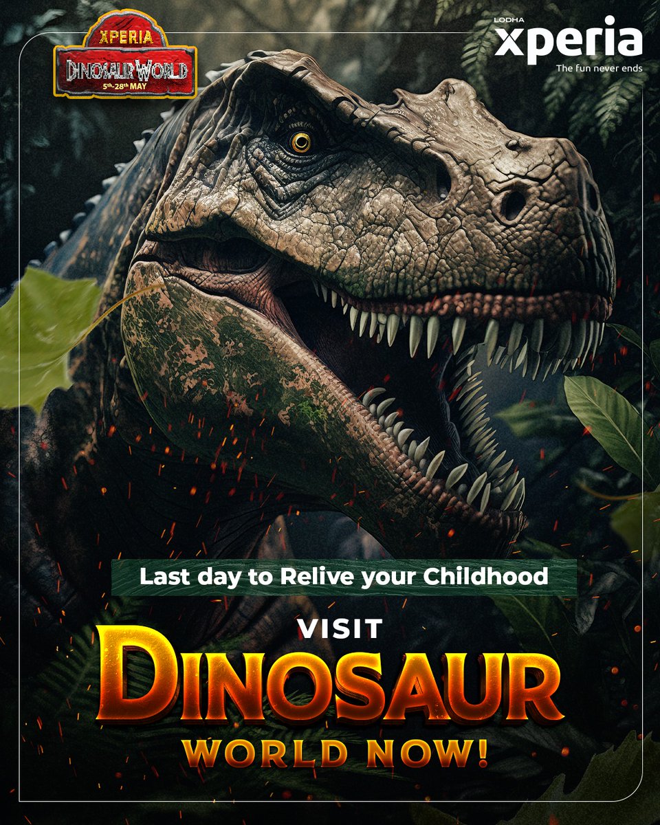 Final day to bring your childhood imaginations to life. 😍✨
Visit the Dinosaur World and explore fun activities, meet and greet, the loudest roar, and so much more!

#XperiaMall #DinosaurWorld #Dino #Explore #Jurassic #VisitNow #PalavaCity #Dombivli