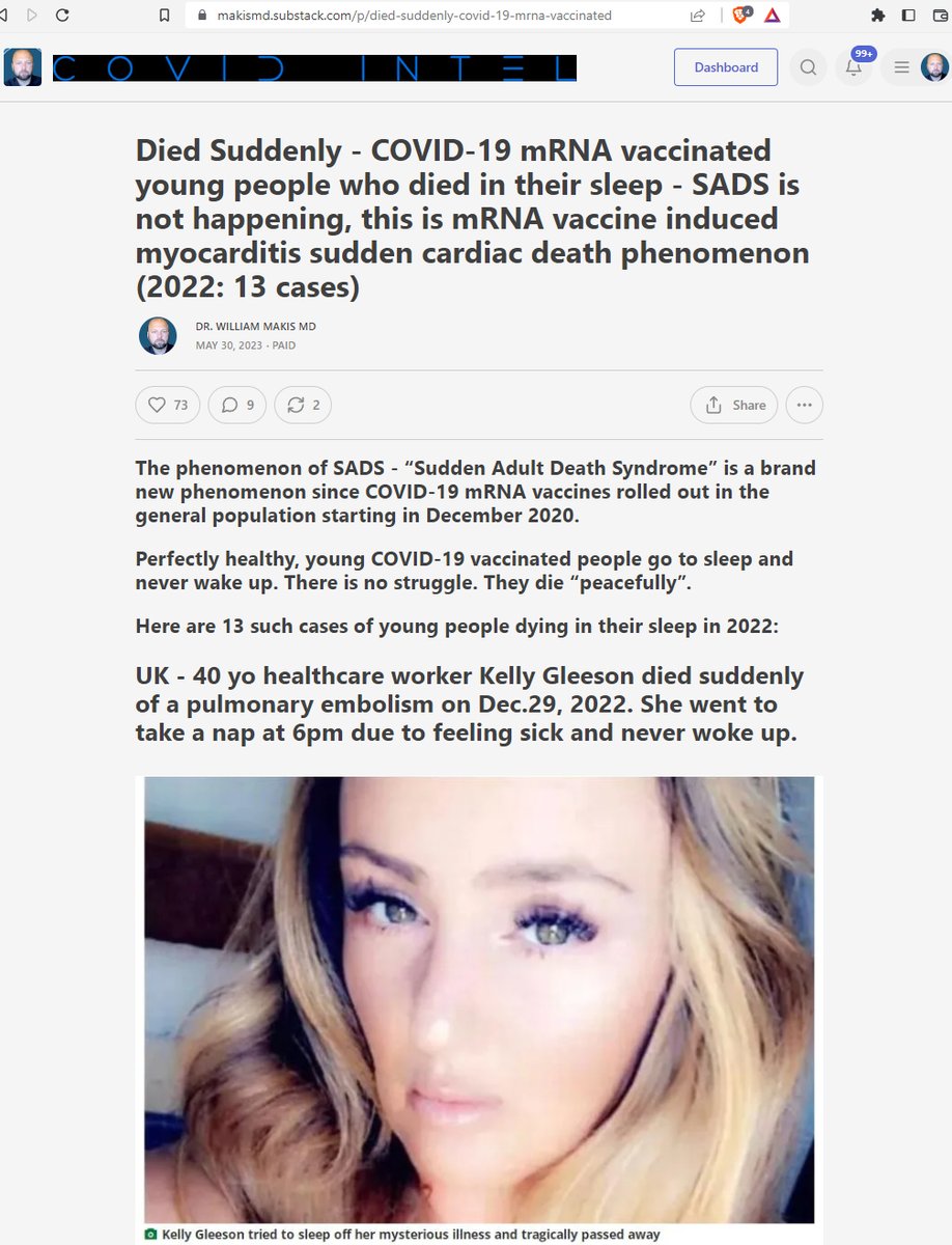 NEW ARTICLE - Died Suddenly - COVID-19 mRNA vaccinated young people who died in their sleep 

SADS (Sudden Adult Death) = mRNA vaccine induced myocarditis sudden cardiac death phenomenon 

13 cases from 2022

Article Link in photo to avoid shadowban

#DiedSuddenly #cdnpoli #ableg