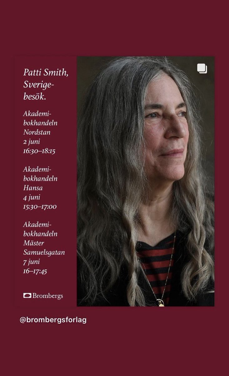 Snart kommer Patti till Sverige för att göra fyra konserter – och tre signeringar. Vi ses i bokhandeln!