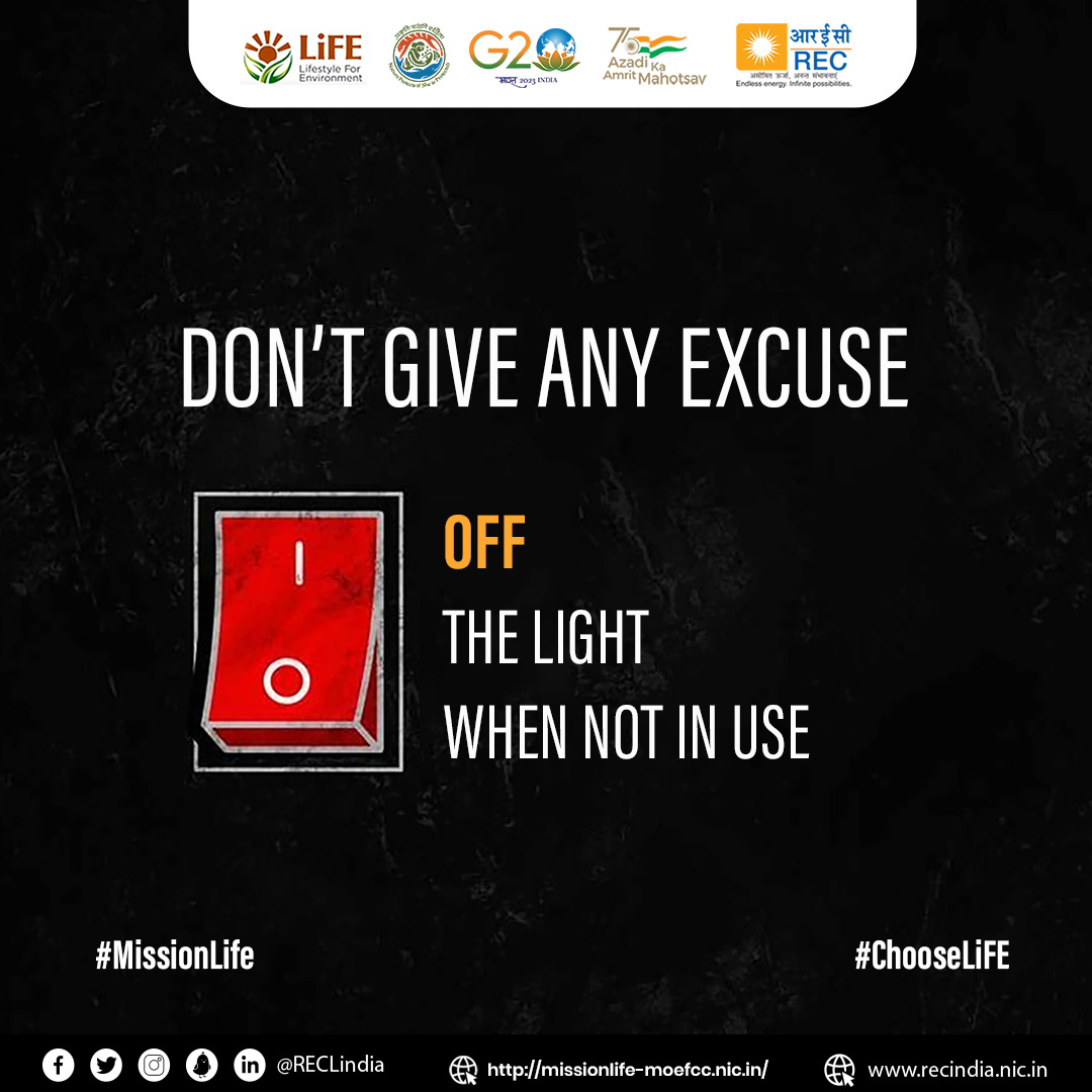 Conserve energy for a sustainable future.

#ChooseLiFE #MissionLiFE #ClimateAction4LiFE #JanBhagidari

#RECLimited #REC #RECLindia #SustainableConsumption #GreenEnergy #PowerSector #CSRinitiatives #SustainableGrowth #EnvironmentalSustainability #RuralInfrastructure…